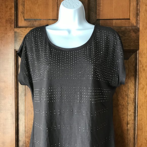 APT. 9 Dark Gray w/Rows of Sparkle Studs Tee w/Capped Sleeves Medium - Picture 2 of 12